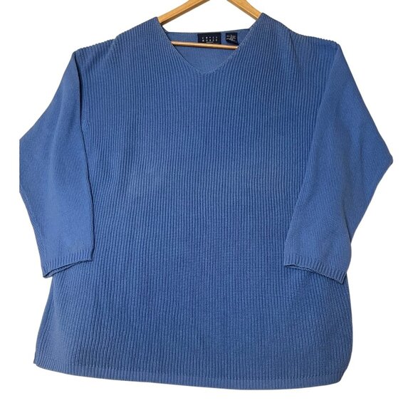 Crazy Horse By Liz Claiborne Sweater Large Blue V-Neck Knit Ribbed Cotton NWOT - Picture 1 of 16